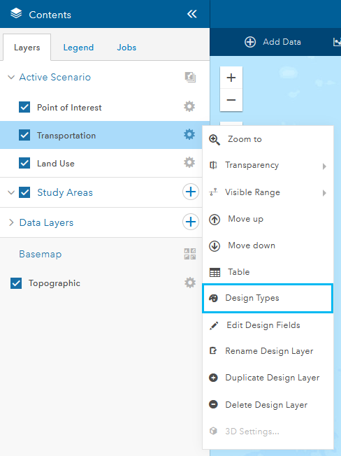 Option de menu Types de conception